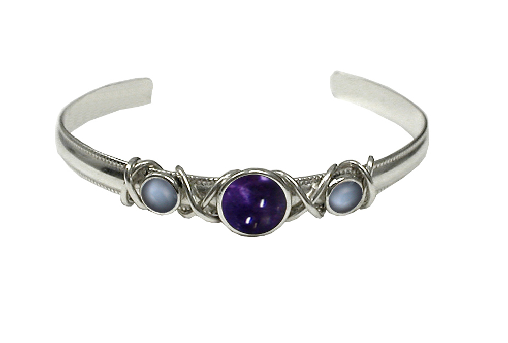 Sterling Silver Cuff Bracelet With Iolite And Grey Moonstone